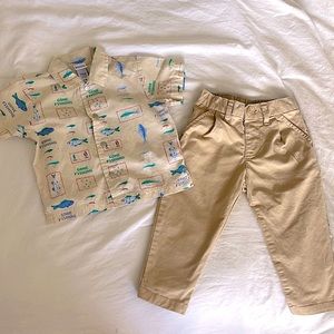 Baby Gap khakis 18-24month. Including a little me gone fishing t-shirt 18month.